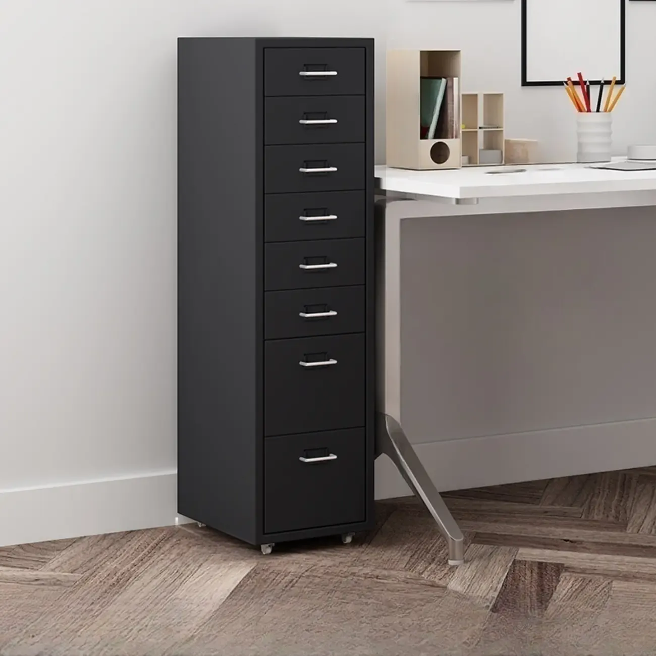 Nordic Vertical Metal Filing Cabinet with Casters for Home Office Image - 32
