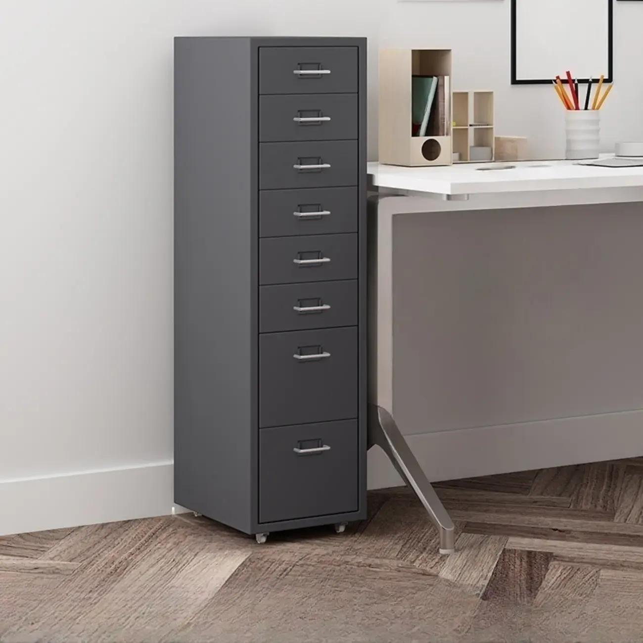 Nordic Vertical Metal Filing Cabinet with Casters for Home Office Image - 34