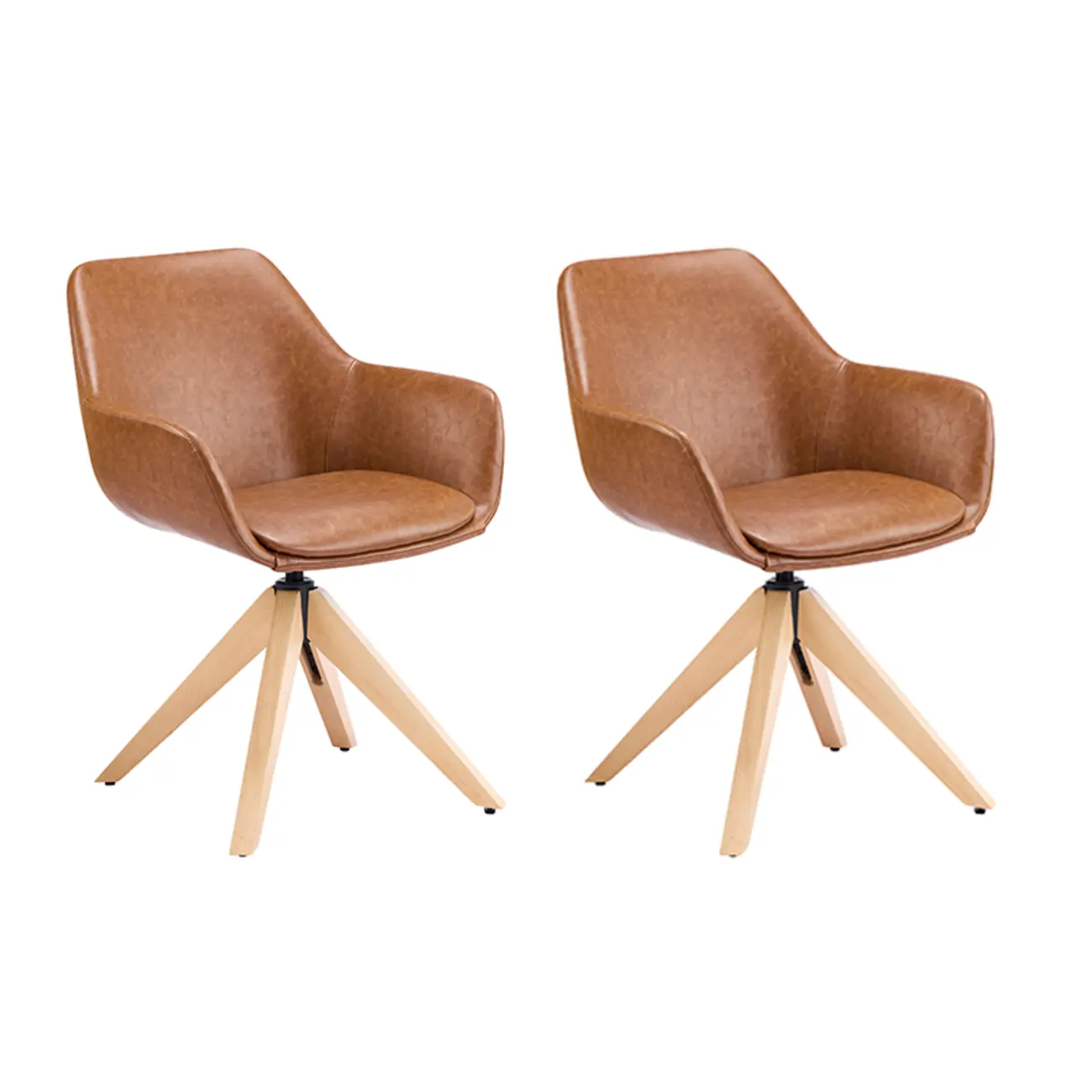Swivel Brown Faux Leather Arm Dining Chair, Set Of 2 Image - 11 | homeyfad