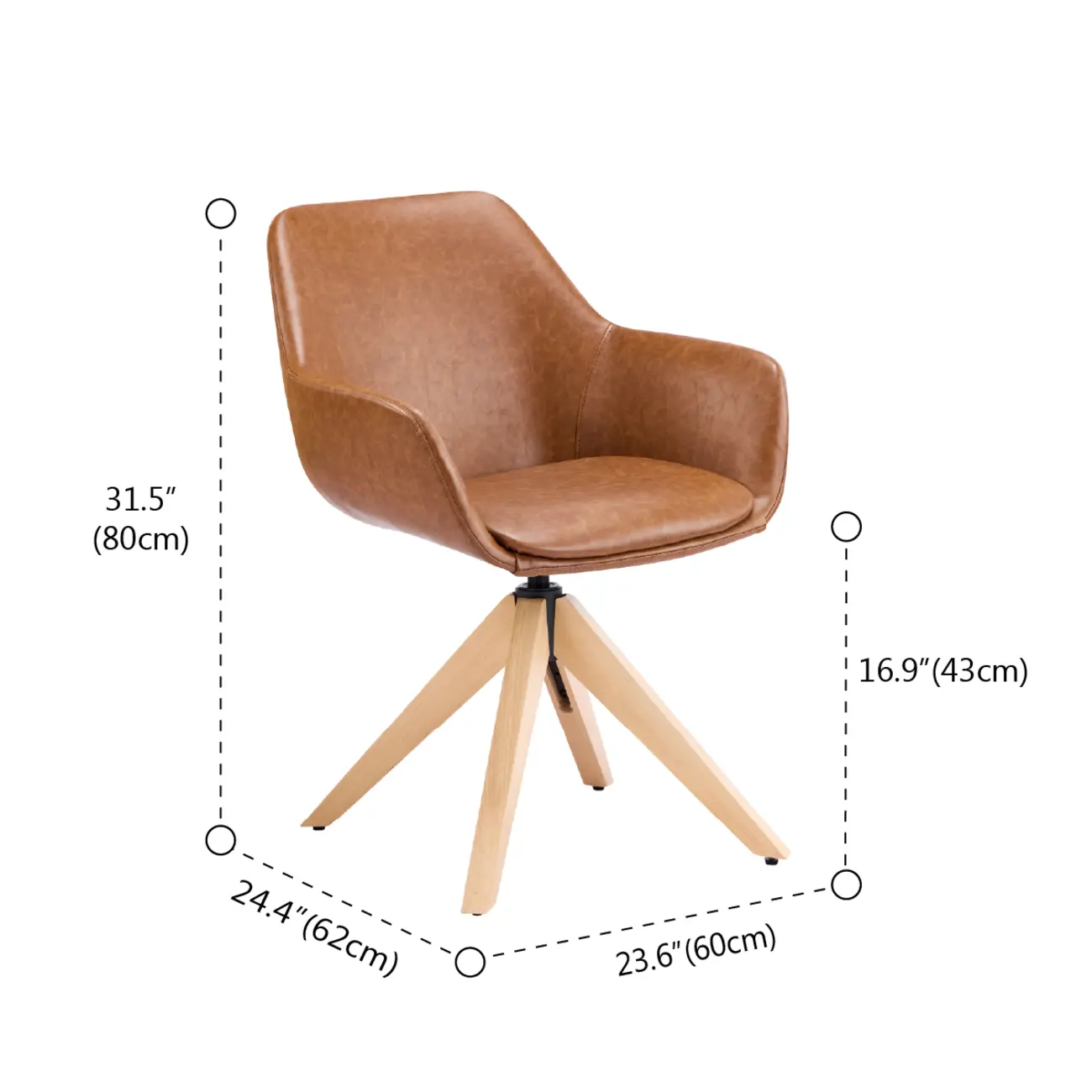 Swivel Brown Faux Leather Arm Dining Chair, Set Of 2 #size | homeyfad