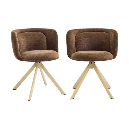 Modern Low Back Fabric Swivel Dining Chairs Set of 2 Image - 16