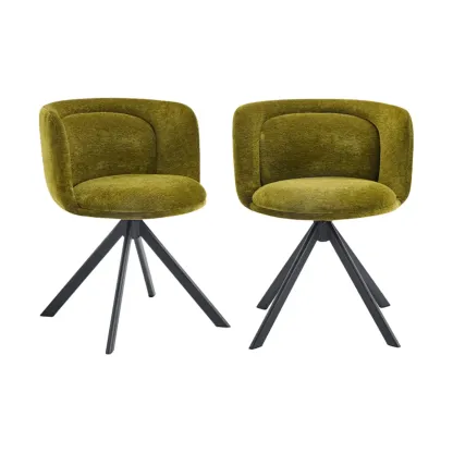 Modern Low Back Fabric Swivel Dining Chairs Set of 2 Image - 17