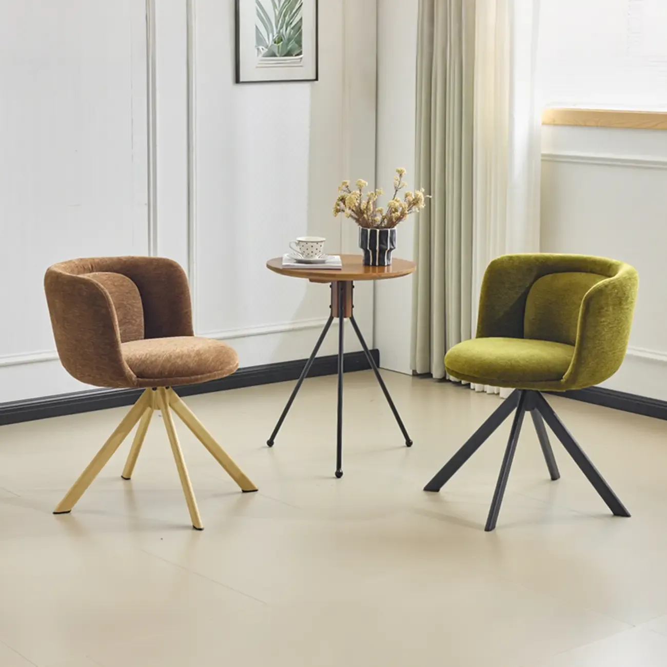 Modern Low Back Fabric Swivel Dining Chairs Set of 2 Image - 1