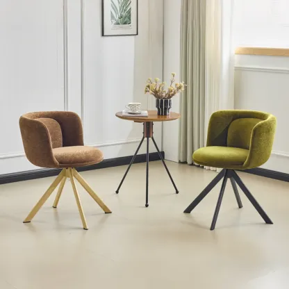 Modern Low Back Fabric Swivel Dining Chairs Set of 2 Image - 1