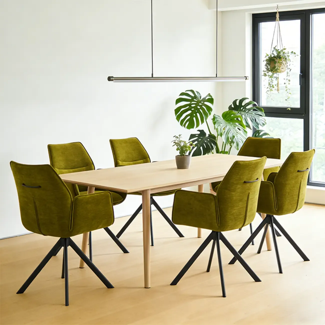 Swivel Modern Fabric High Back Upholstered Dining Chair Image - 2