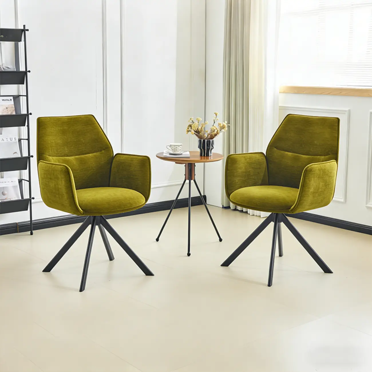 Swivel Modern Fabric High Back Upholstered Dining Chair Image - 3 | homeyfad