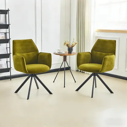 Swivel Modern Fabric High Back Upholstered Dining Chair Image - 3