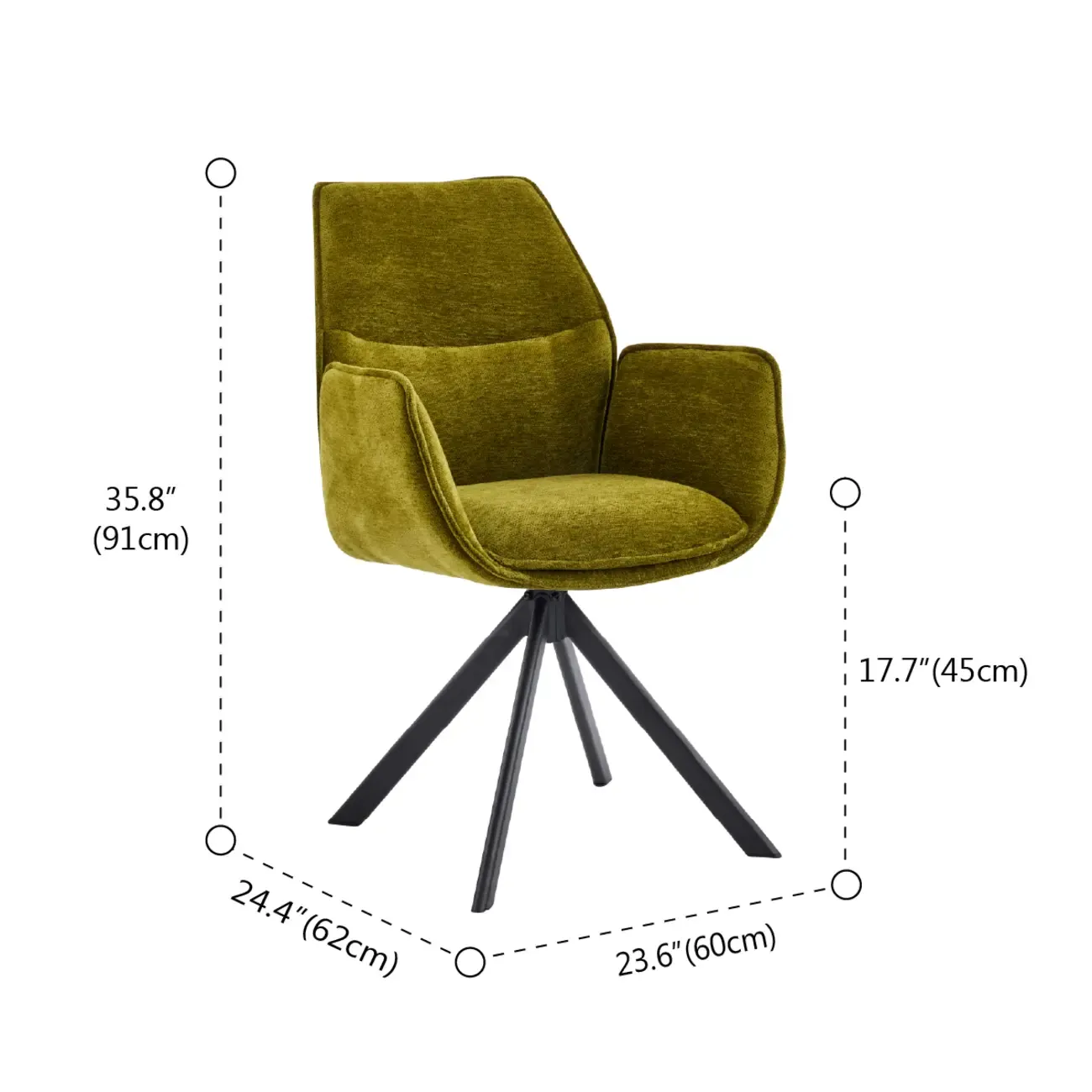 Swivel Modern Fabric High Back Upholstered Dining Chair #size