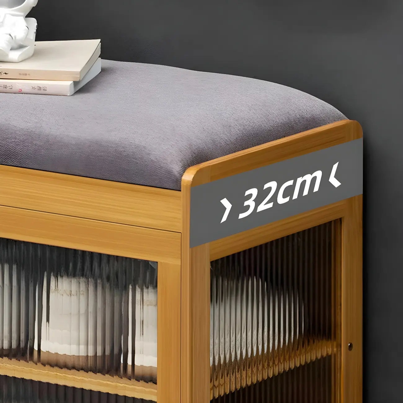 Entryway Black Bamboo Shoe Storage Bench with Glass Doors Image - 8 | homeyfad