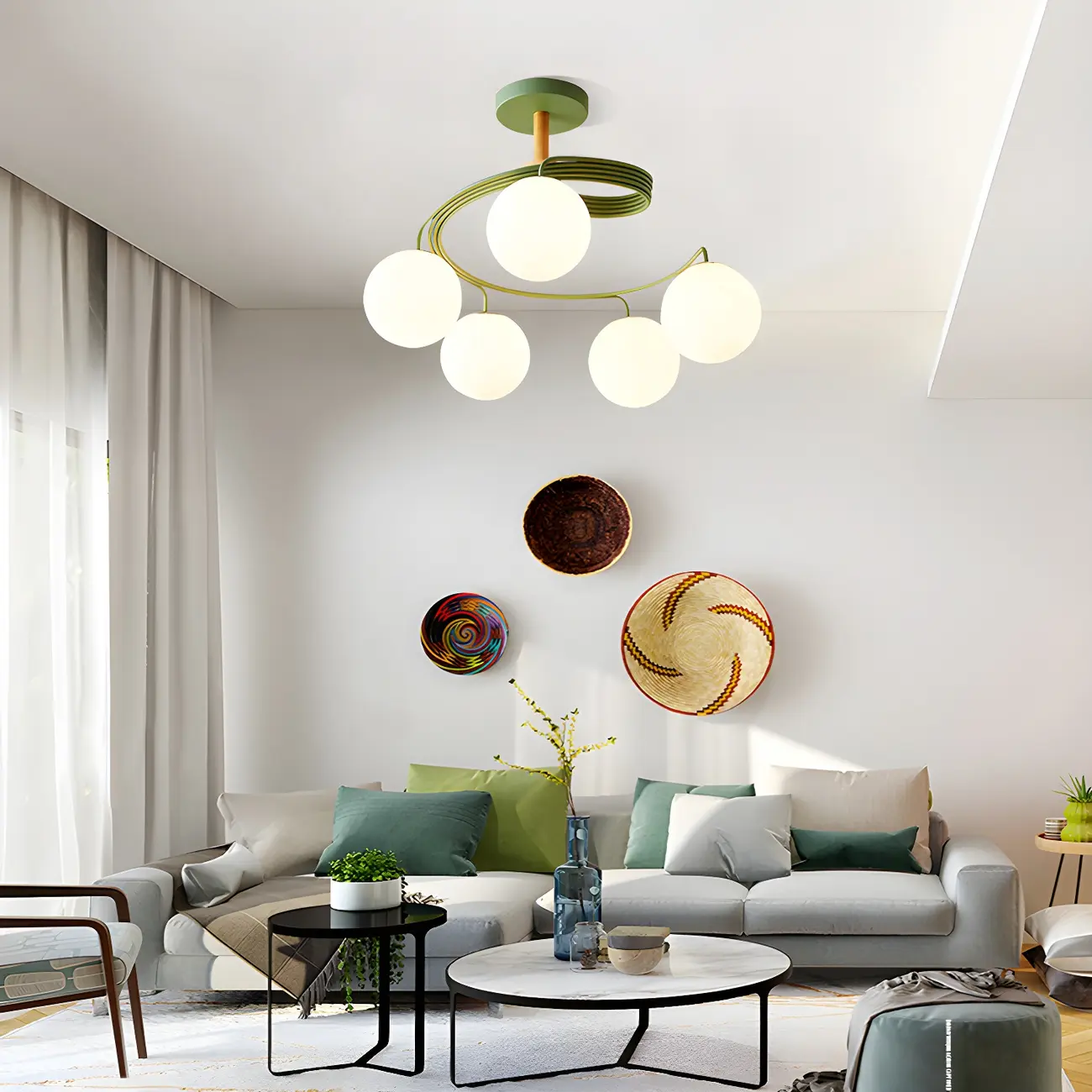 Modern Globe Bulb Orb Metal Semi Flush Ceiling Light | homeyfad