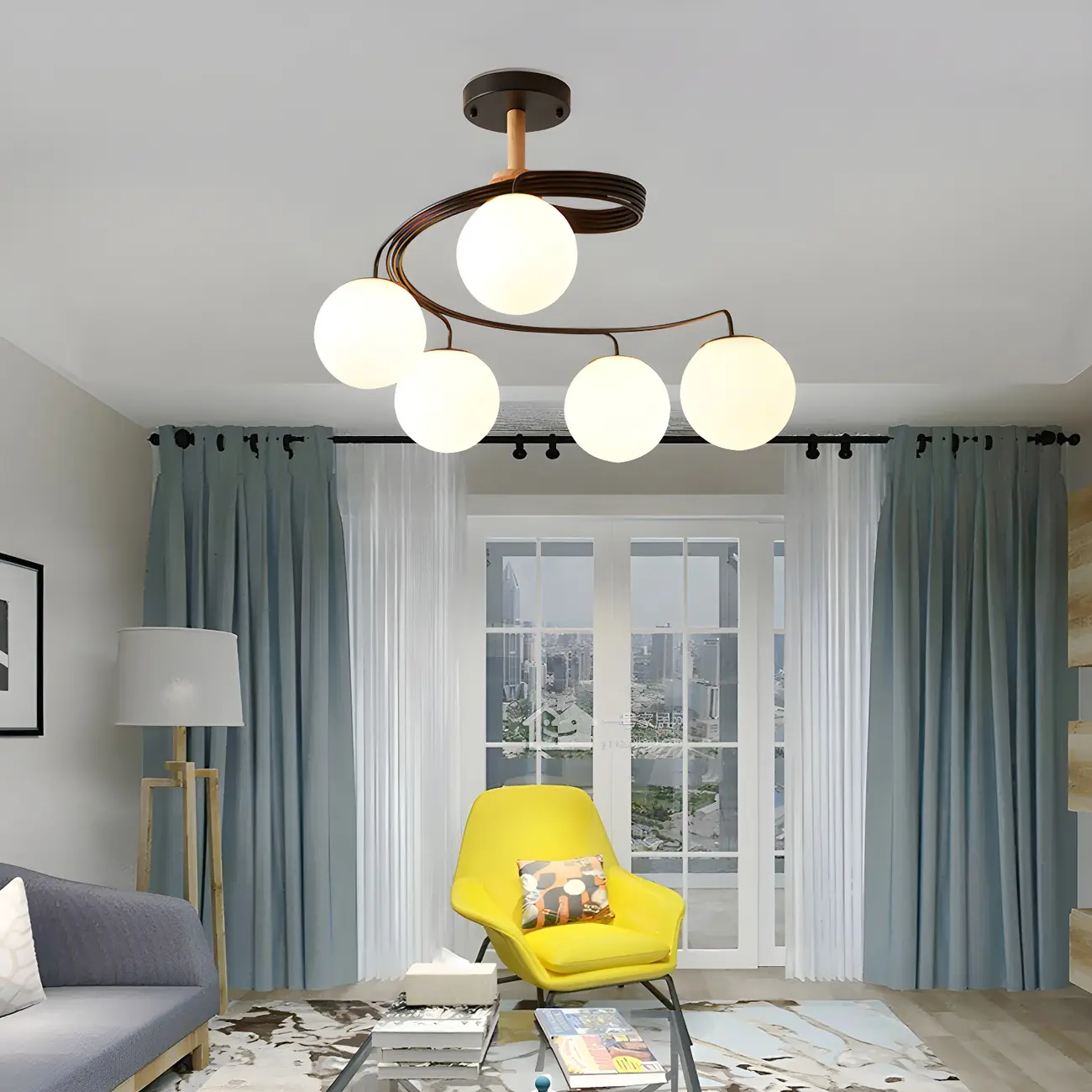 Modern Globe Bulb Orb Metal Semi Flush Ceiling Light | homeyfad