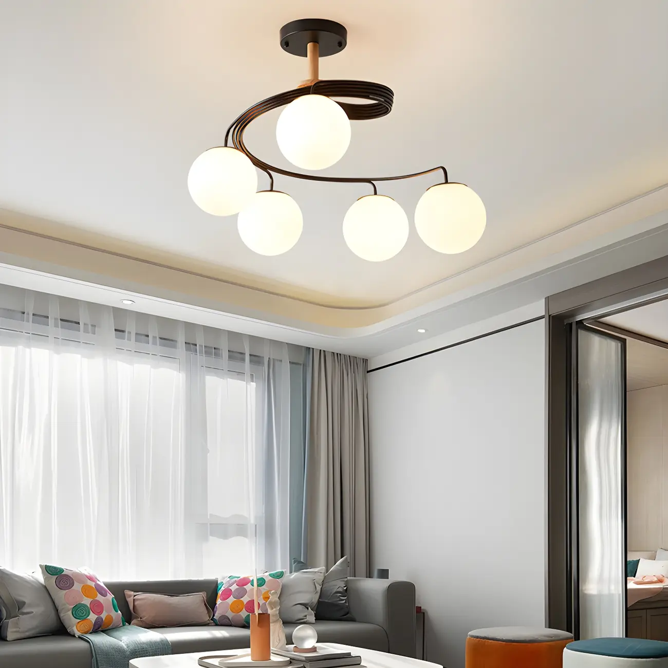 Modern Globe Bulb Orb Metal Semi Flush Ceiling Light | homeyfad