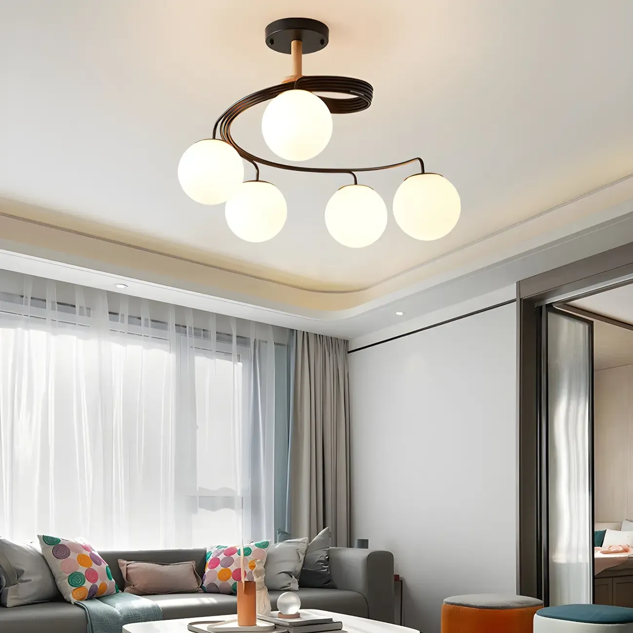 Modern Globe Bulb Orb Metal Semi Flush Ceiling Light