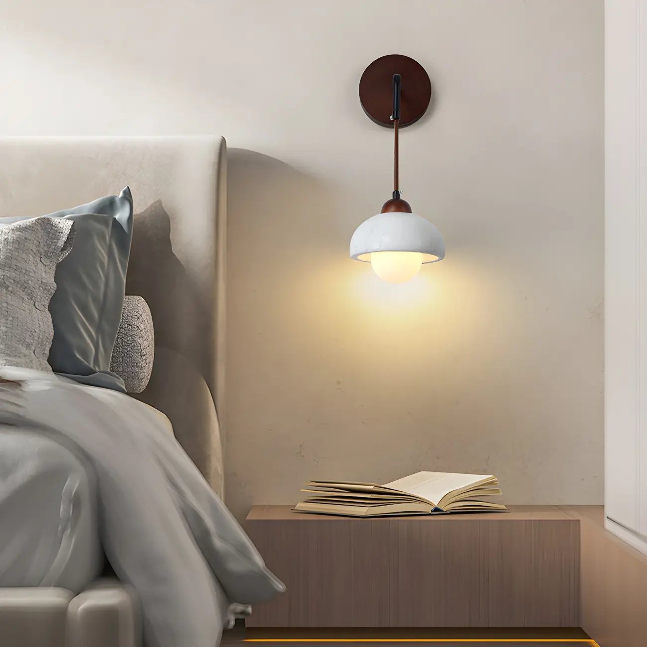 Modern Walnut Geometric Glass Shade  Sconce Wall Light Image - 1 | homeyfad