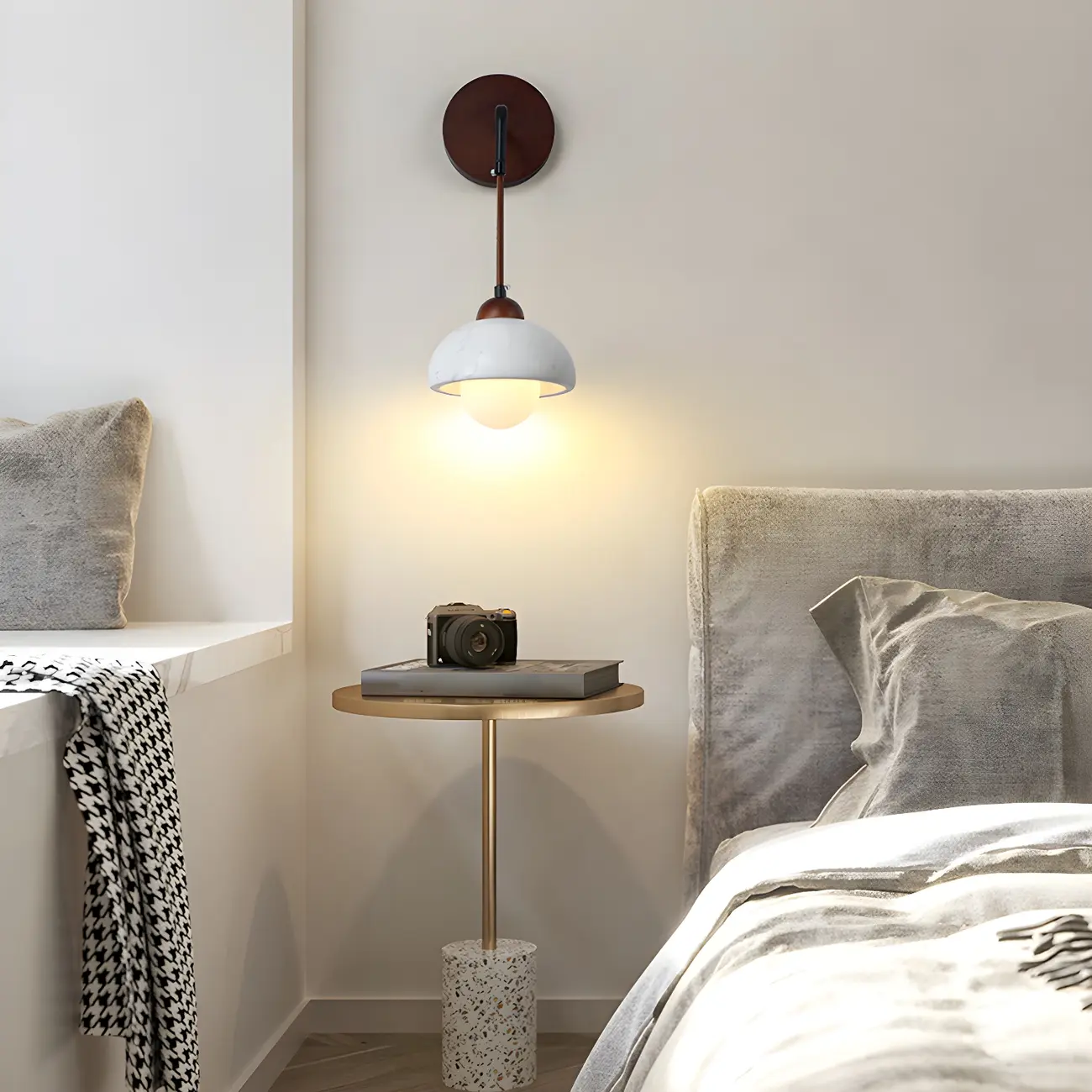 Modern Walnut Geometric Glass Shade  Sconce Wall Light Image - 2 | homeyfad