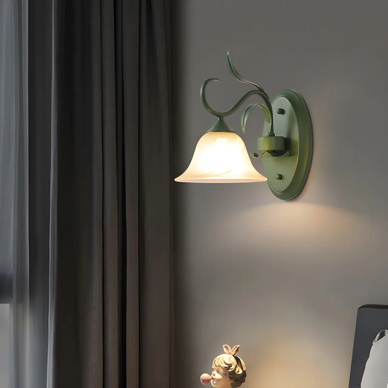 Green Glass Modern Floral Wall Light for Bedroom Image - 1 | homeyfad