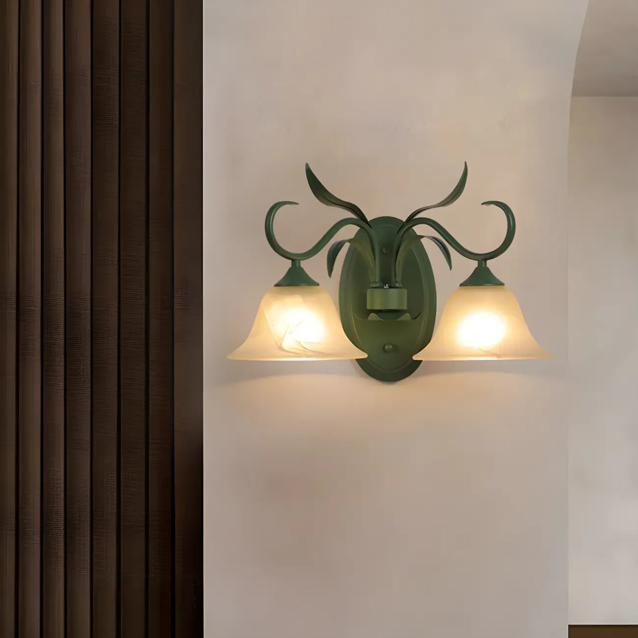 Green Glass Modern Floral Wall Light for Bedroom Image - 3