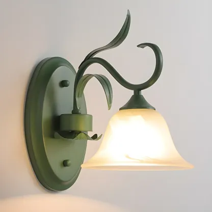 Green Glass Modern Floral Wall Light for Bedroom Image - 2