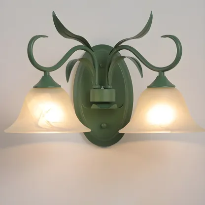Green Glass Modern Floral Wall Light for Bedroom Image - 8