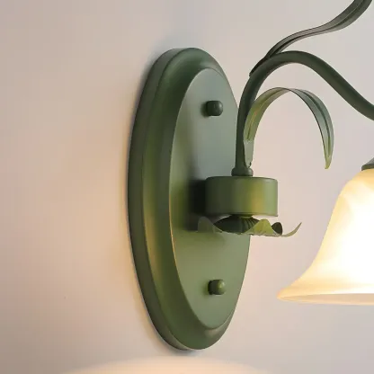 Green Glass Modern Floral Wall Light for Bedroom Image - 11