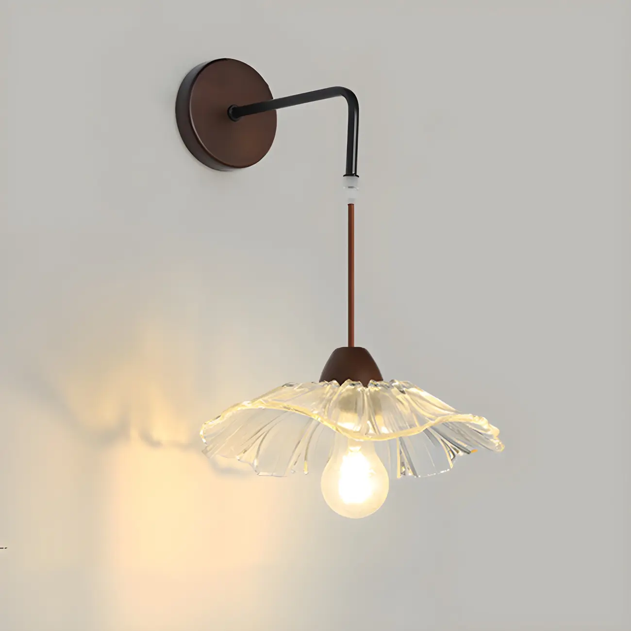 Simple Wood Glass Floral Shade Wall Sconce Image - 2 | homeyfad