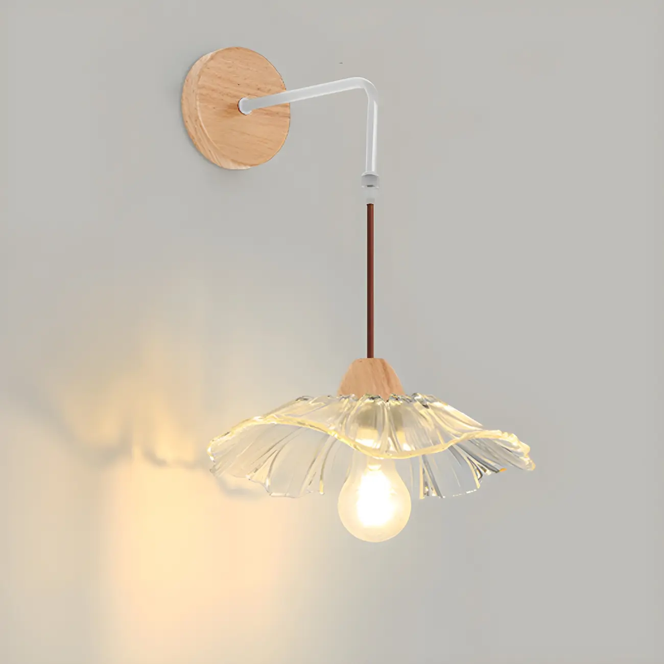 Simple Wood Glass Floral Shade Wall Sconce Image - 3 | homeyfad