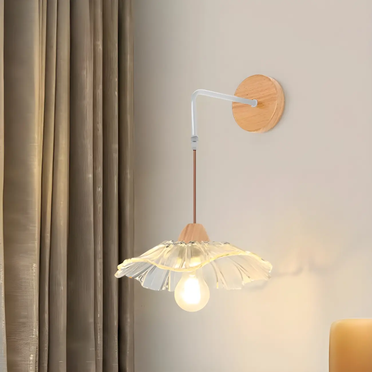 Simple Wood Glass Floral Shade Wall Sconce Image - 4 | homeyfad