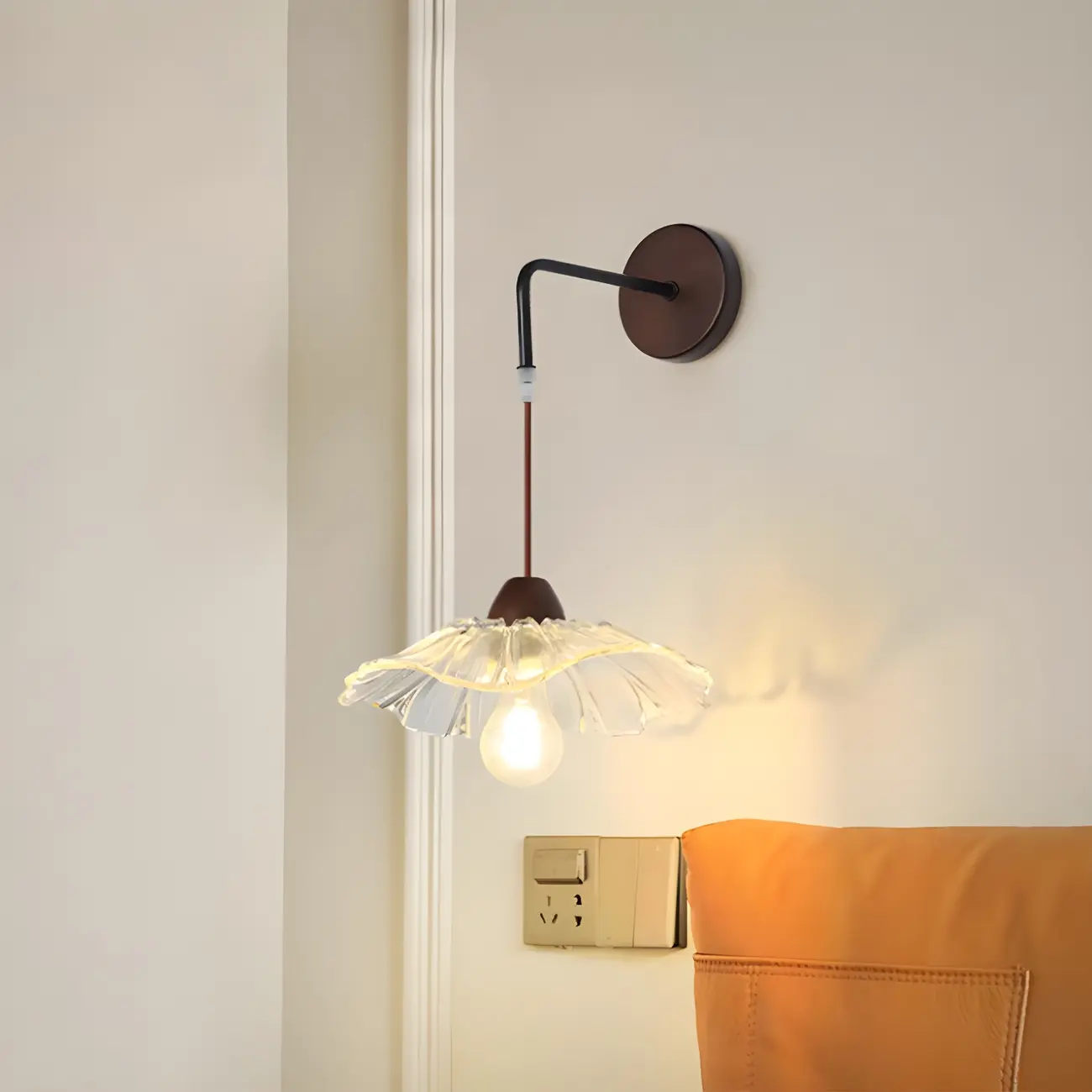 Simple Wood Glass Floral Shade Wall Sconce Image - 5 | homeyfad