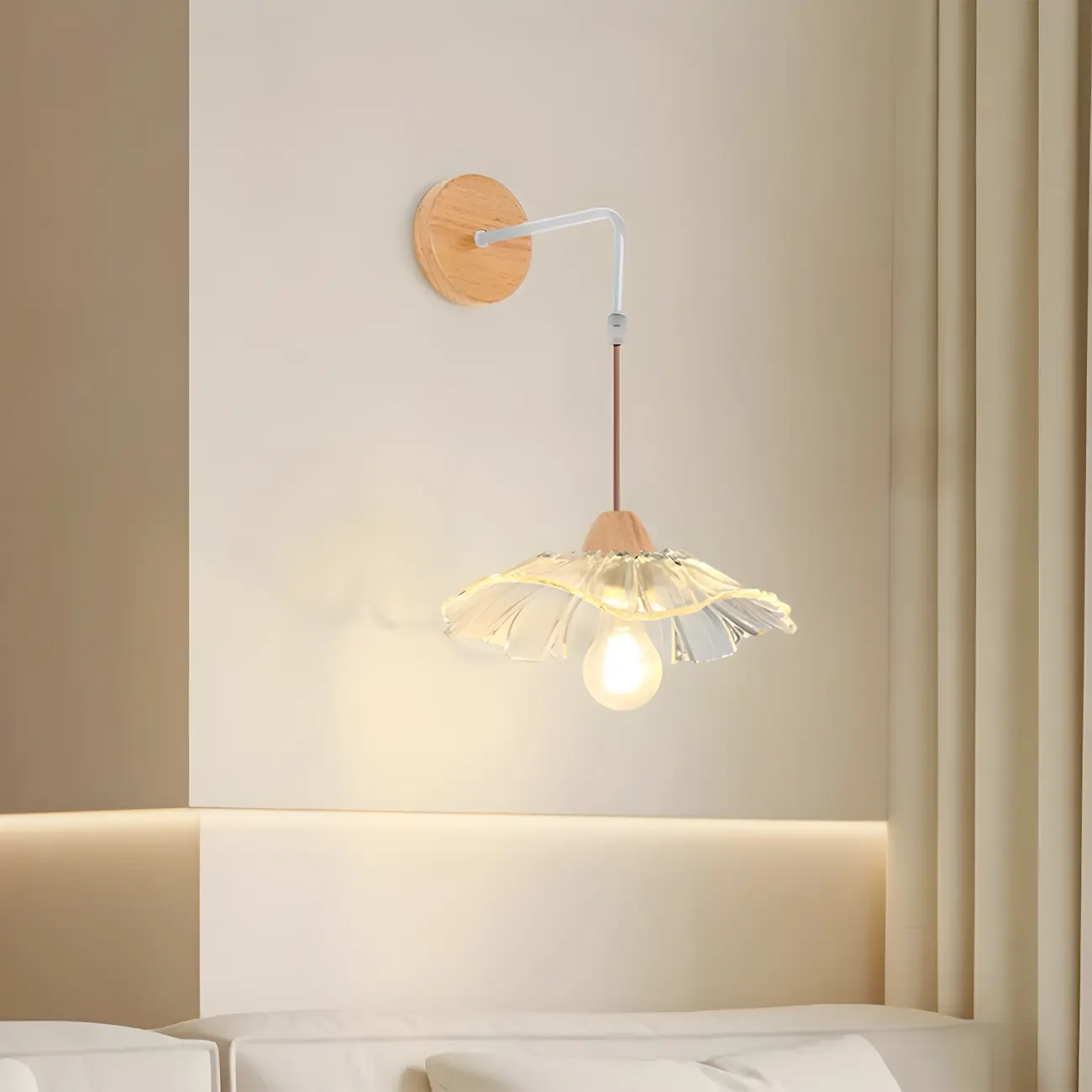 Simple Wood Glass Floral Shade Wall Sconce Image - 6 | homeyfad