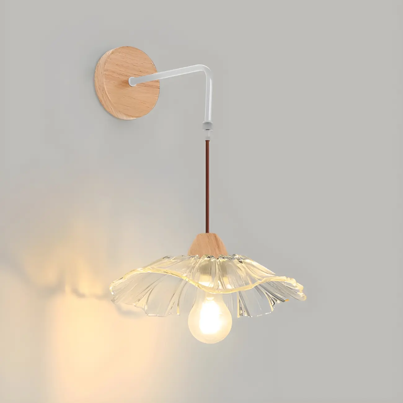 Simple Wood Glass Floral Shade Wall Sconce Image - 8 | homeyfad
