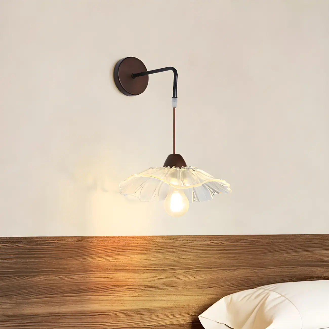 Simple Wood Glass Floral Shade Wall Sconce Image - 13 | homeyfad