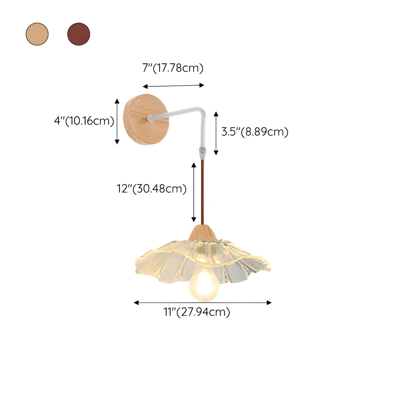 Simple Wood Glass Floral Shade Wall Sconce #size | homeyfad