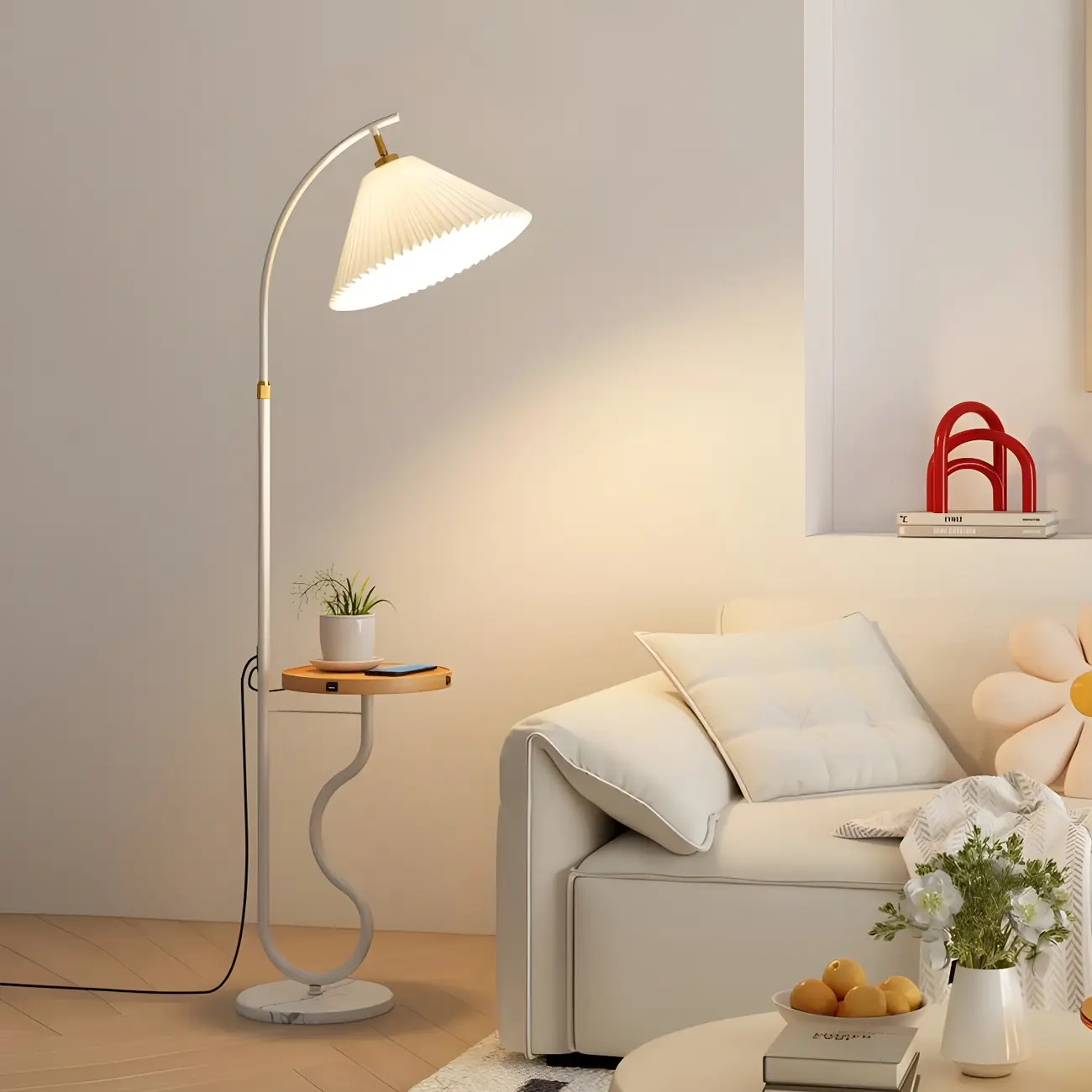 Modern LED Floor Lamp with Pleated Shade for Living Room Image - 1 | homeyfad