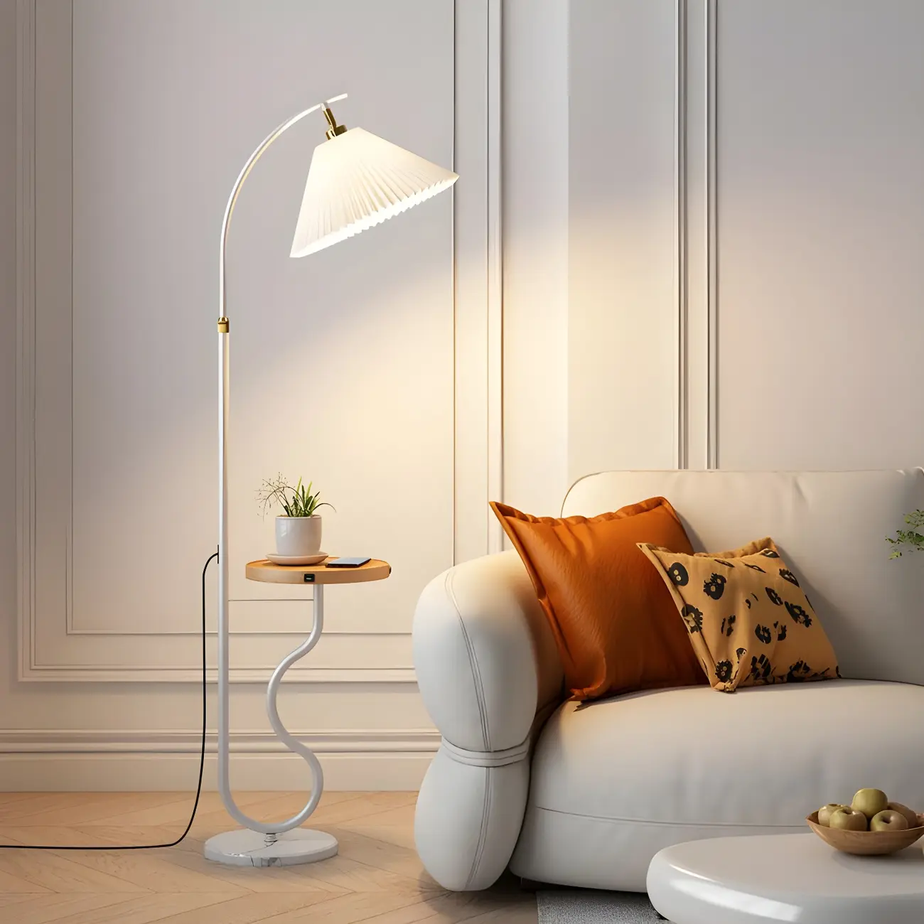 Modern LED Floor Lamp with Pleated Shade for Living Room Image - 2 | homeyfad