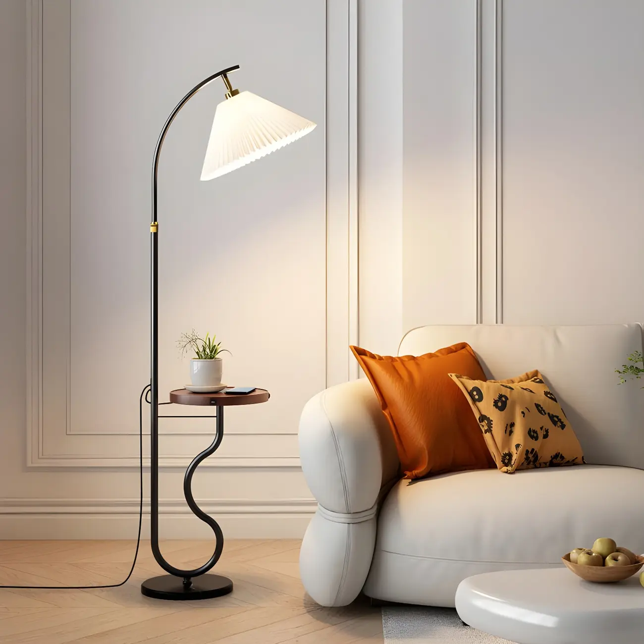 Modern LED Floor Lamp with Pleated Shade for Living Room Image - 4 | homeyfad