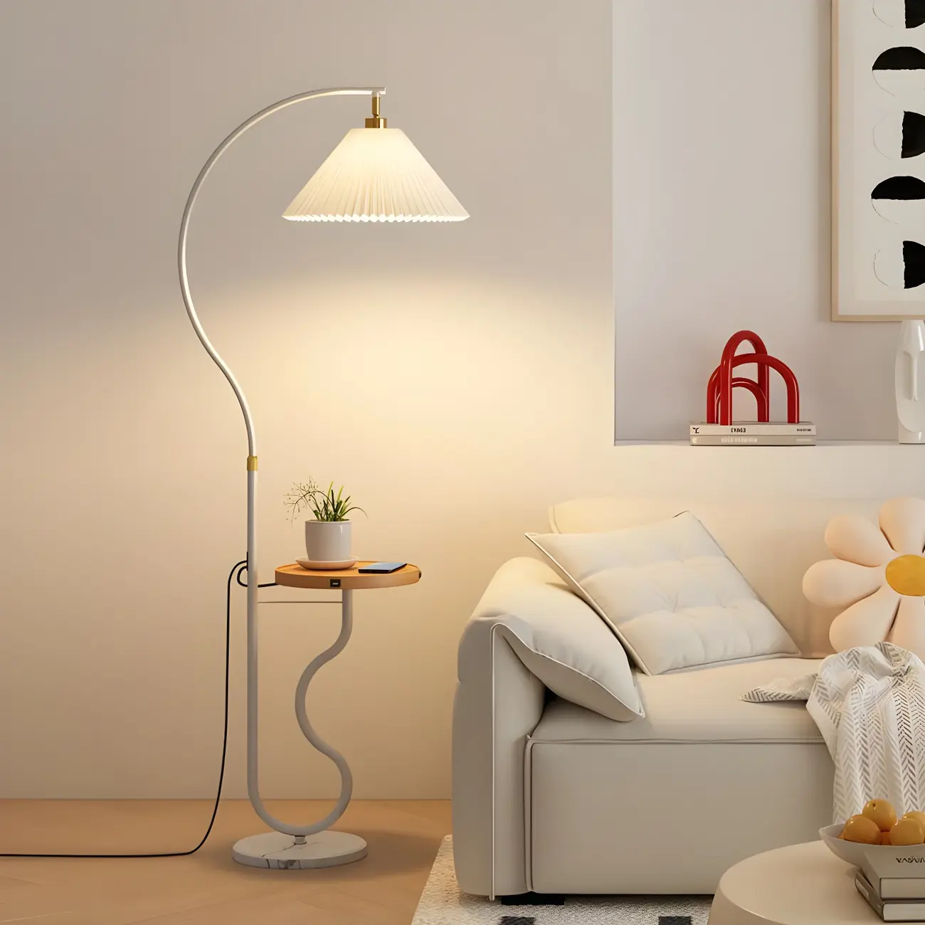 Modern LED Floor Lamp with Pleated Shade for Living Room Image - 5 | homeyfad