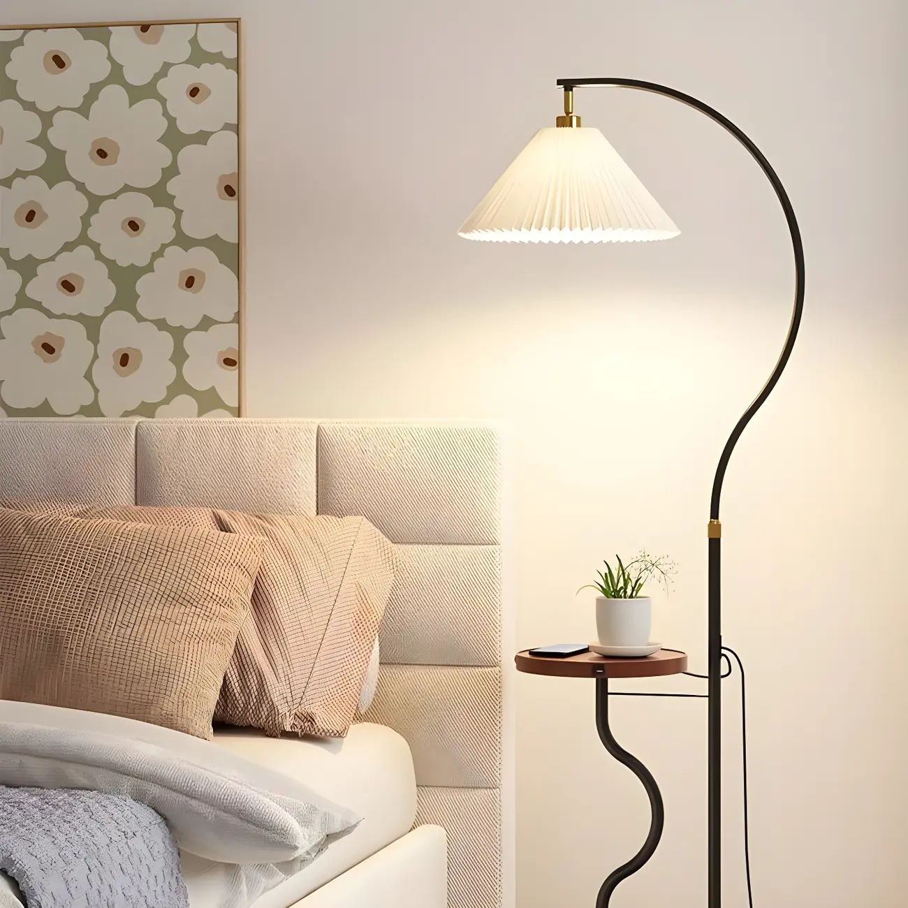 Modern LED Floor Lamp with Pleated Shade for Living Room Image - 6 | homeyfad