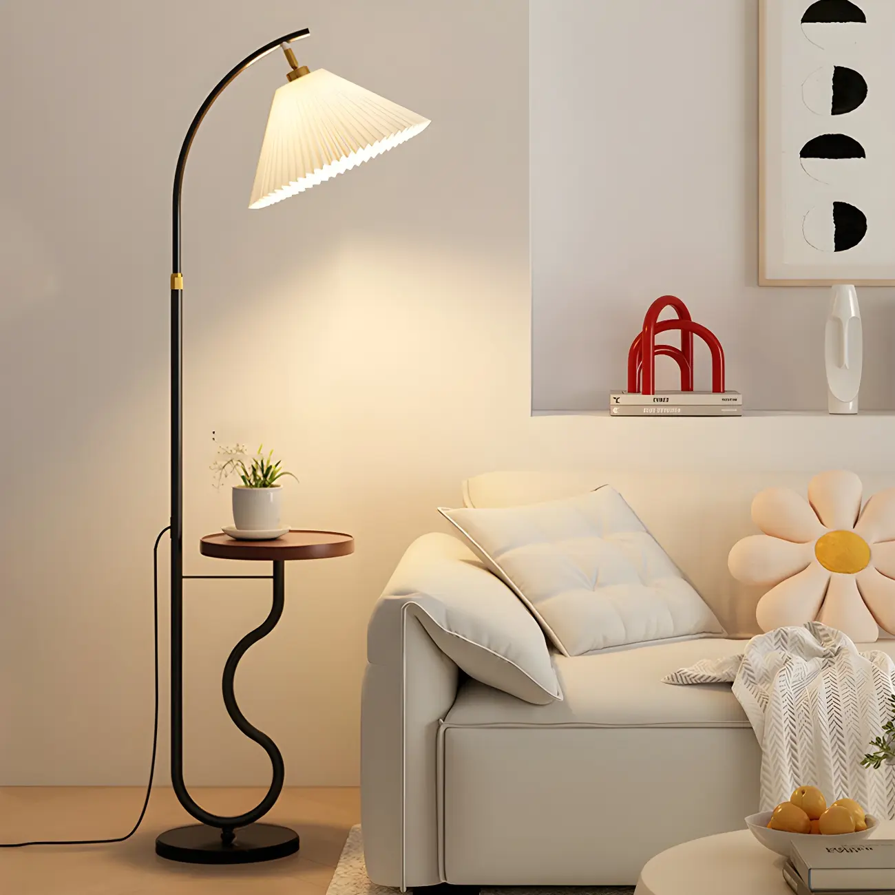Modern LED Floor Lamp with Pleated Shade for Living Room Image - 8 | homeyfad