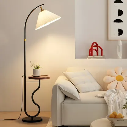 Modern LED Floor Lamp with Pleated Shade for Living Room Image - 8