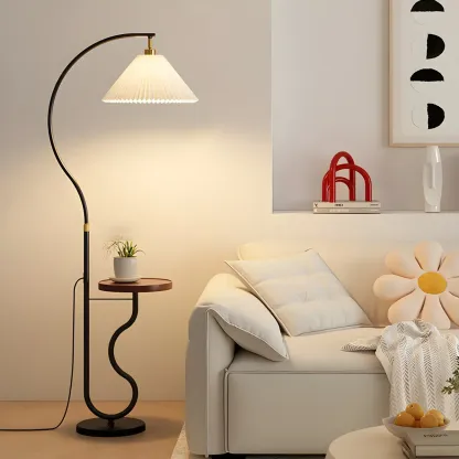 Modern LED Floor Lamp with Pleated Shade for Living Room Image - 9