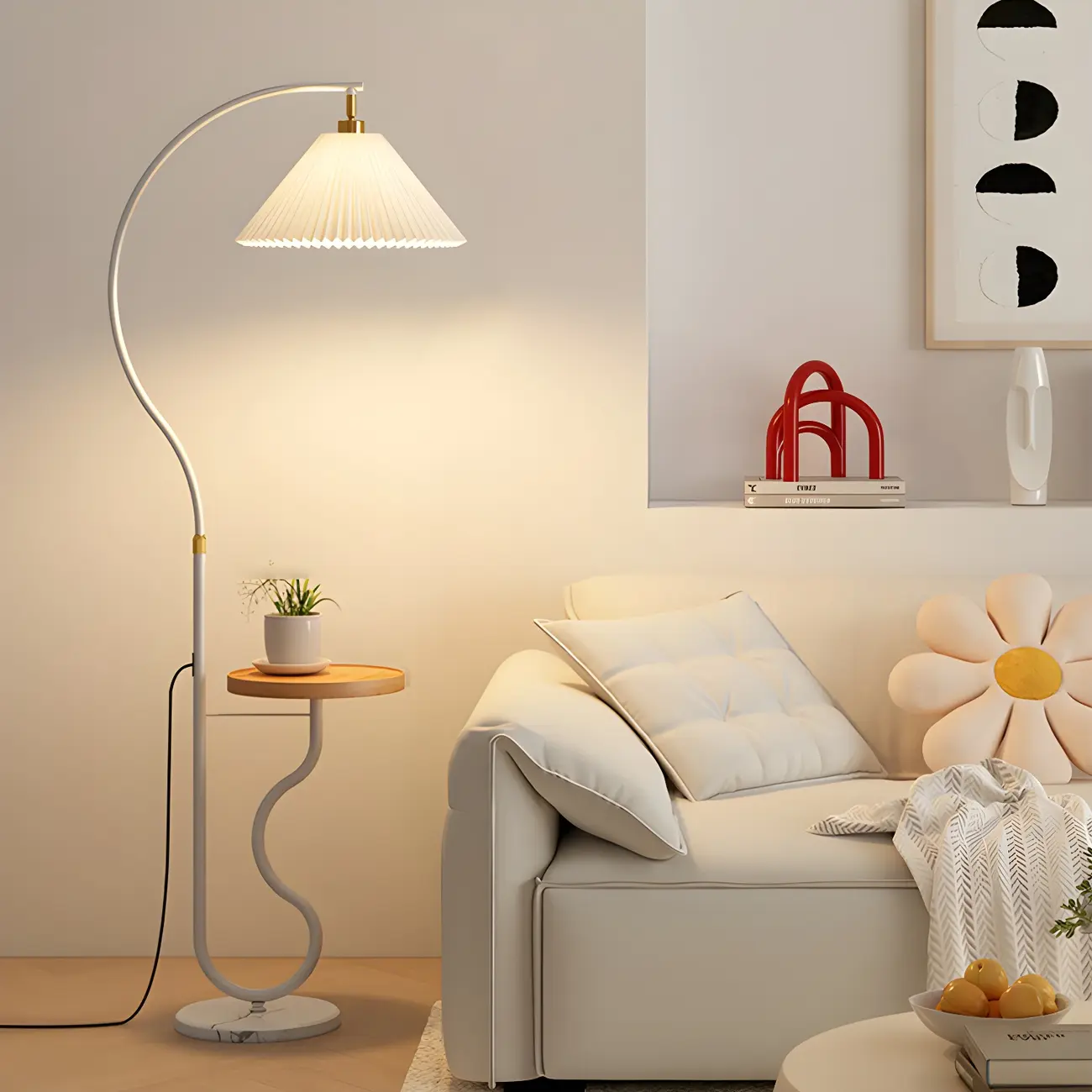 Modern LED Floor Lamp with Pleated Shade for Living Room Image - 10 | homeyfad