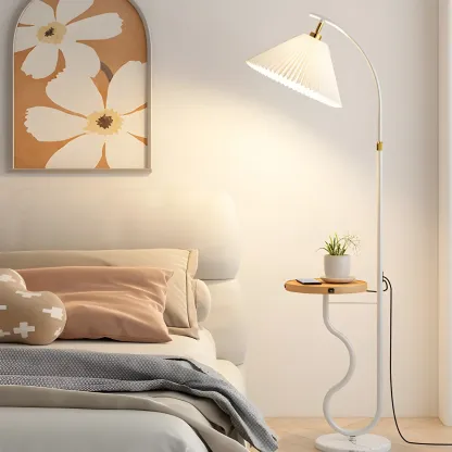 Modern LED Floor Lamp with Pleated Shade for Living Room Image - 11