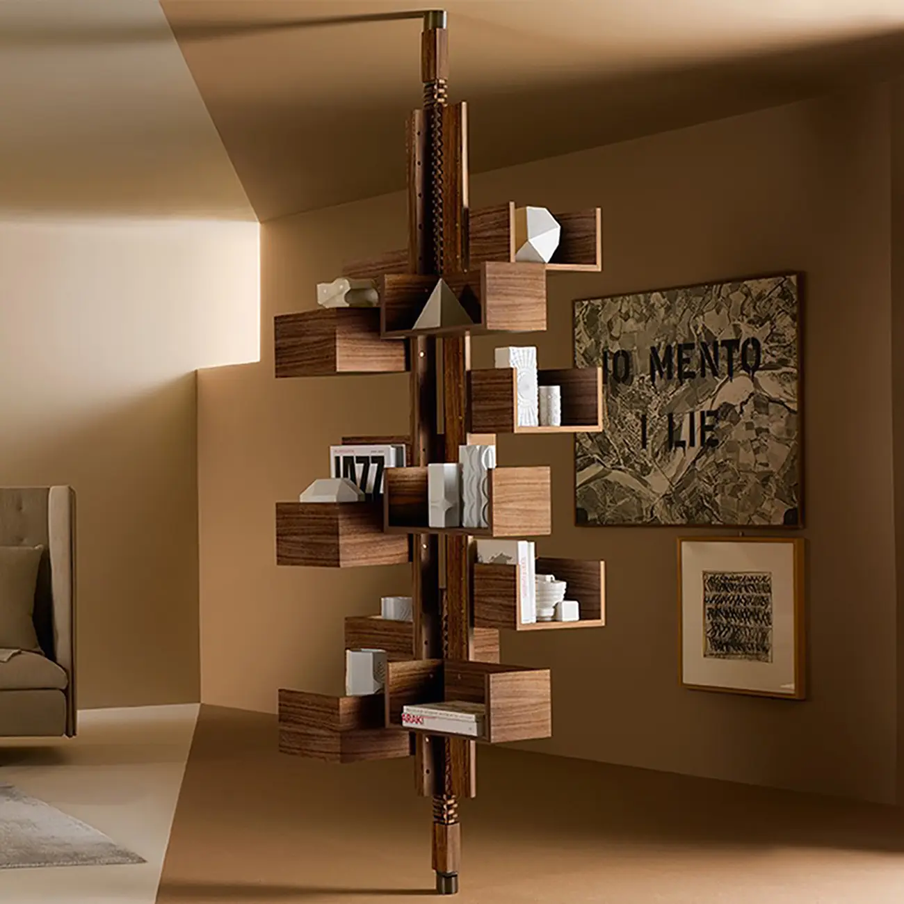 Swivel Vertical Nut Brown Wood Bookcase with Closed Back Image - 1 | homeyfad