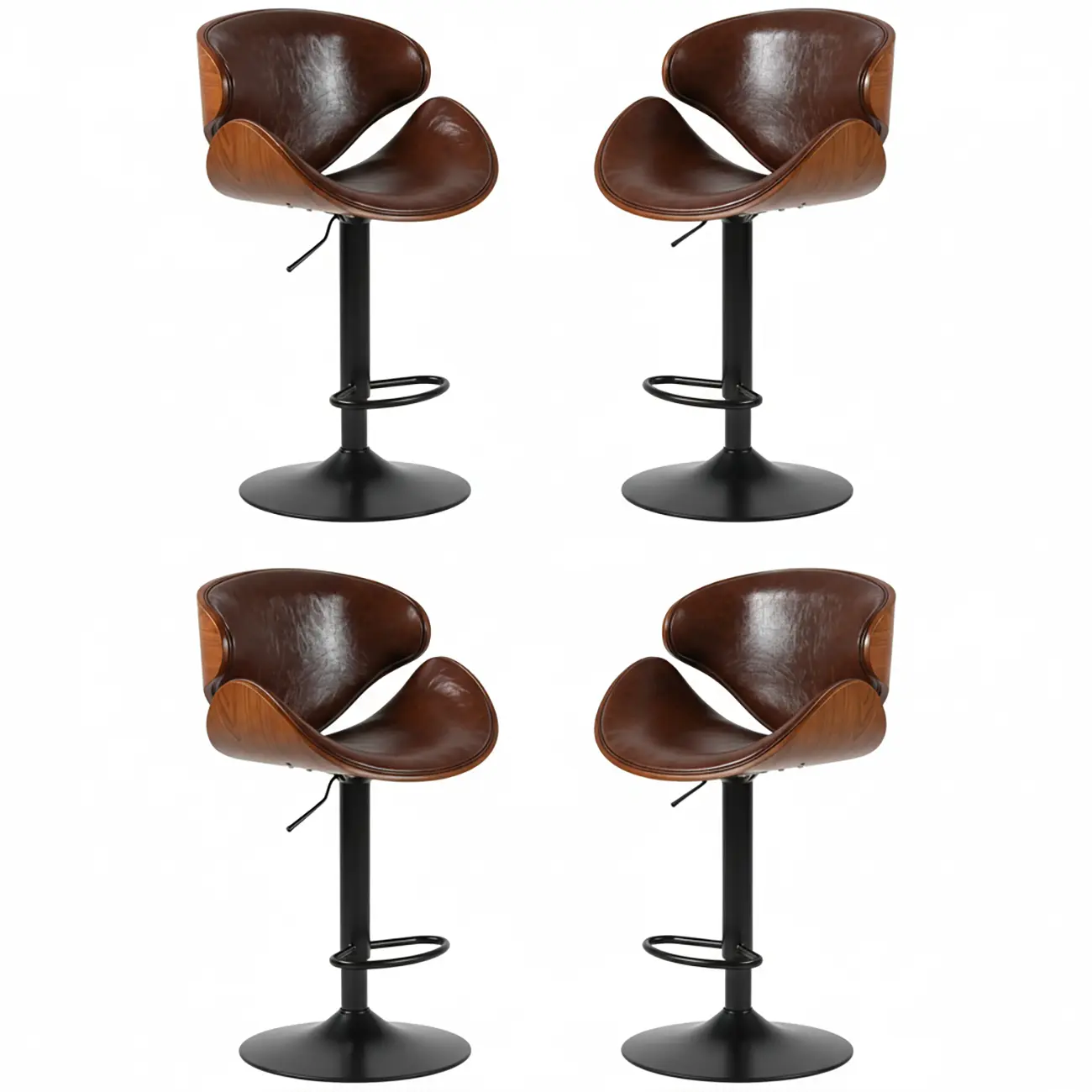 Modern Adjustable Leather Swivel Bar Stools with Backs Image - 38 | homeyfad