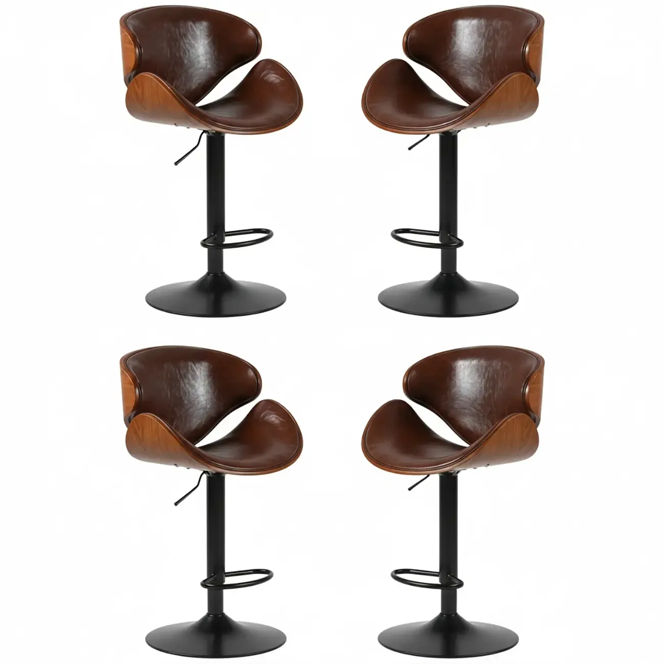 Modern Adjustable Leather Swivel Bar Stools with Backs Image - 38