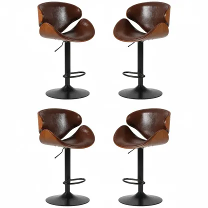 Modern Adjustable Leather Swivel Bar Stools with Backs Image - 38