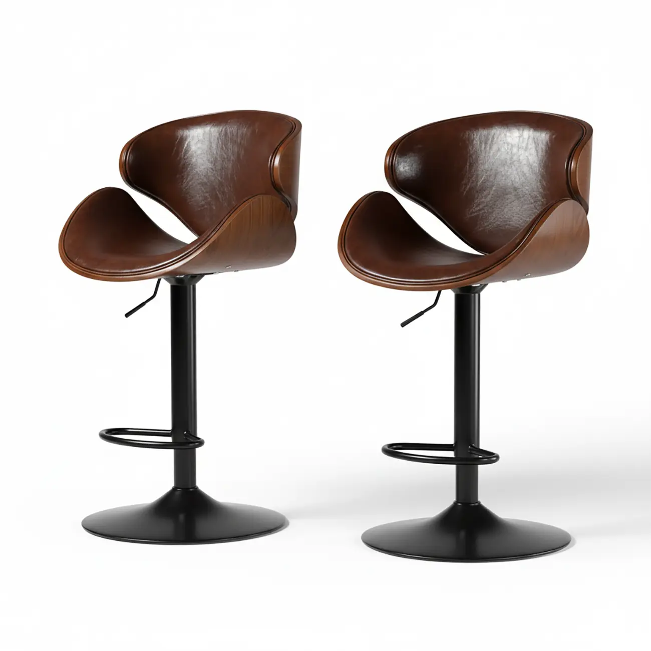 Modern Adjustable Leather Swivel Bar Stools with Backs Image - 37 | homeyfad