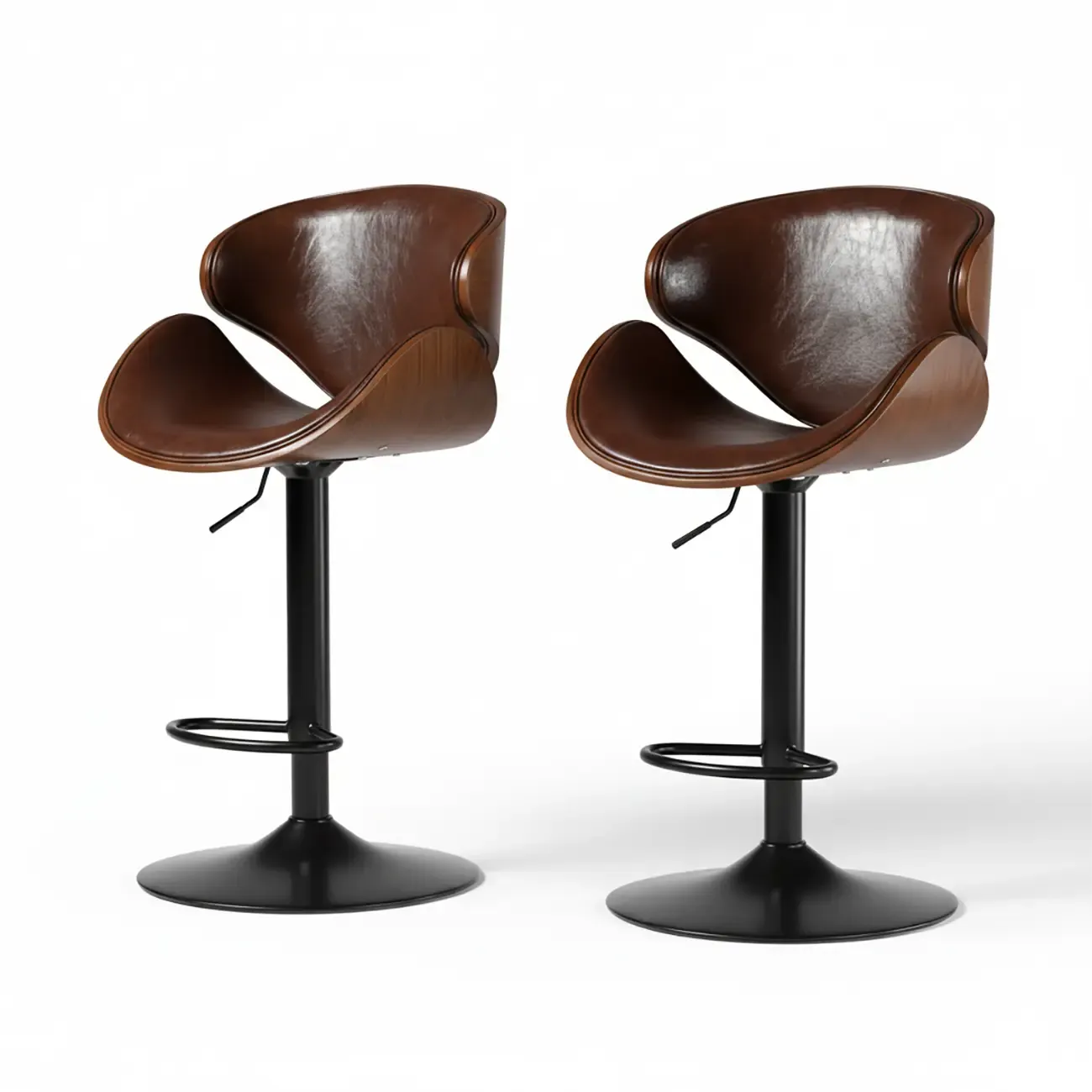 Modern Adjustable Leather Swivel Bar Stools with Backs Image - 37