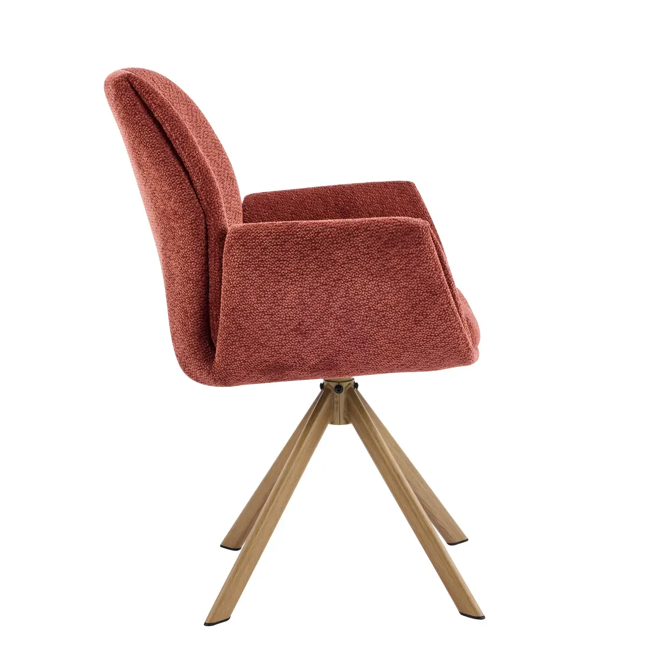 Red Swivel Modern Curved Back Fabric Arm Dining Chair Image - 3