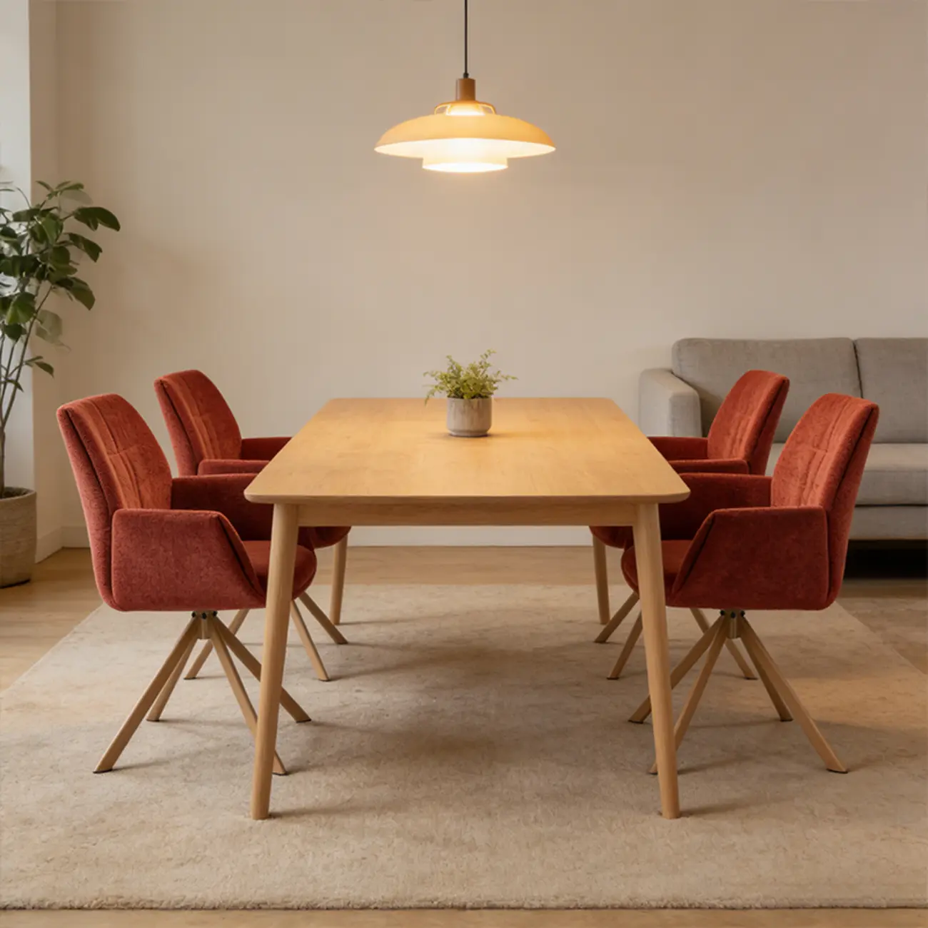 Red Swivel Modern Curved Back Fabric Arm Dining Chair Image - 2 | homeyfad